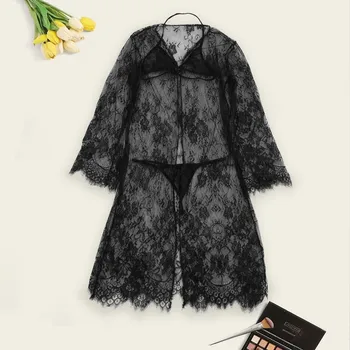 

Lace Sleepwear Set New Sexy Fashion Lingerie Underwear Sleepwear Nightdress Pajamas Black Perspective Summer Women Pyjamas L0403