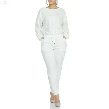 

Winter Spring Tracksuit Women Set Hot Drilling Full Sleeve Two Piece Set Top And Pants Sportwear Women Night Party Club Outfits