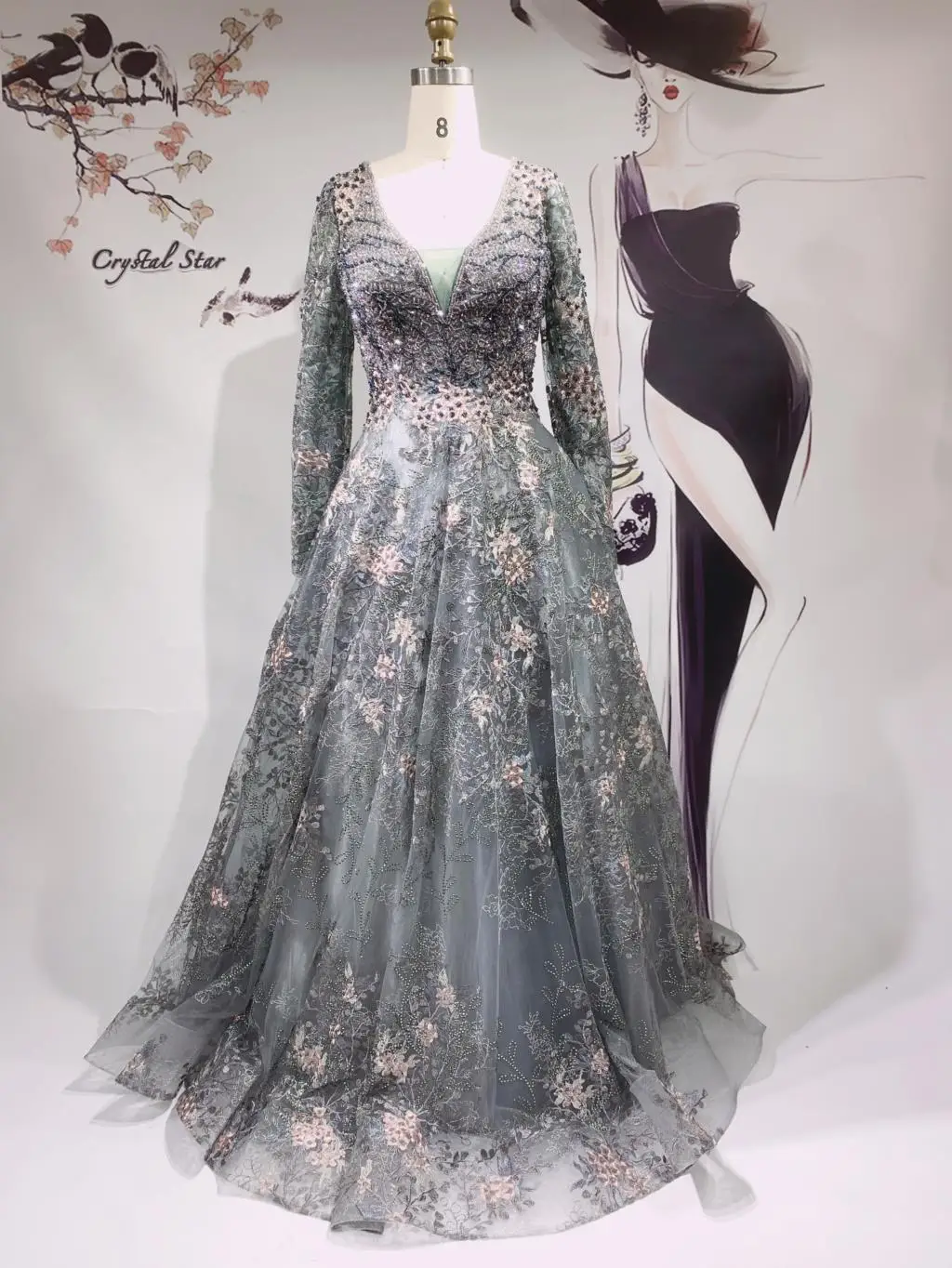 

Arabia Muslim Long Luxury Evening Dresses Gowns 2021 Beading A-Line Sparkle For Woman Party Wedding Prom HO1062