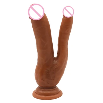 Double Dildos Double Penetration Vagina and Anus Big Realistic Penis Soft Skin Feel Phallus Sex Toys Dick for Women Masturbation 3