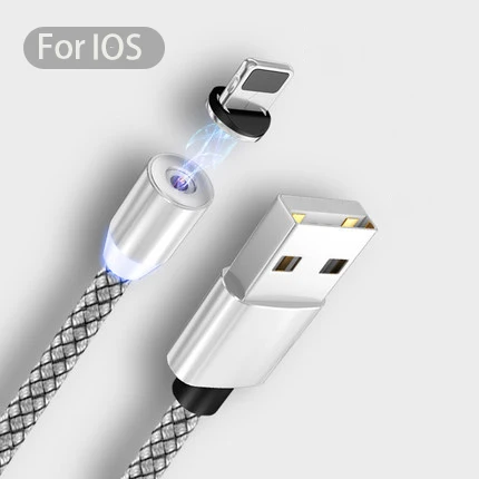 Магнитный кабель для быстрой зарядки Micro-USB Lightning Кабель для магнитного зарядного устройства type C USB кабель для смартфонов и мобильных телефонов USB шнур - Тип штекера: For IOS SILVER