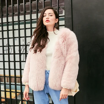 

Maylofuer Real and Natural Fox Fur Coat Long Women Fur Coats for Winter O-neck