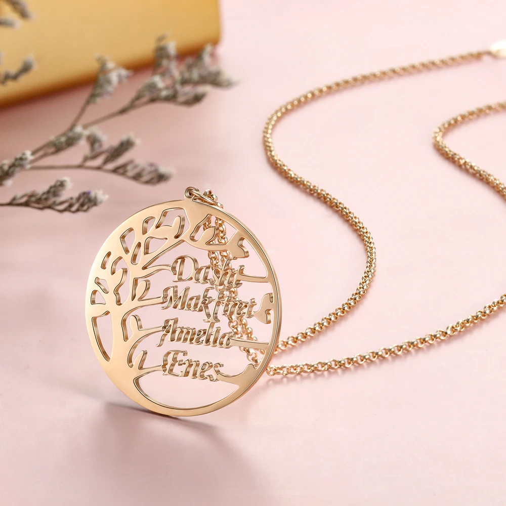 Индивидуальные 4 имени Древо жизни ожерелье золото розовое золото цвет матери ожерелье s персонализированные семья дерево ювелирные изделия подарок(NE103795