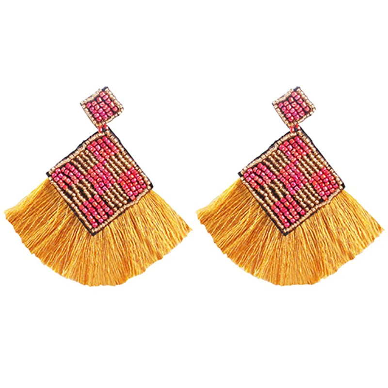 

2019 New Fashion Ethnic Bohemian Drop Dangle Long Rope Fringes Retro Tassel Earrings Red Sector Earrings for Women Party Jewelry