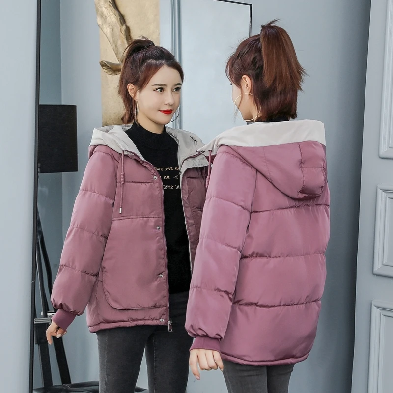 

2019 Winter Jacket Woman Hooded Puffer Jacket Student Parkas Loose Bread Coat Plus Size 3XL