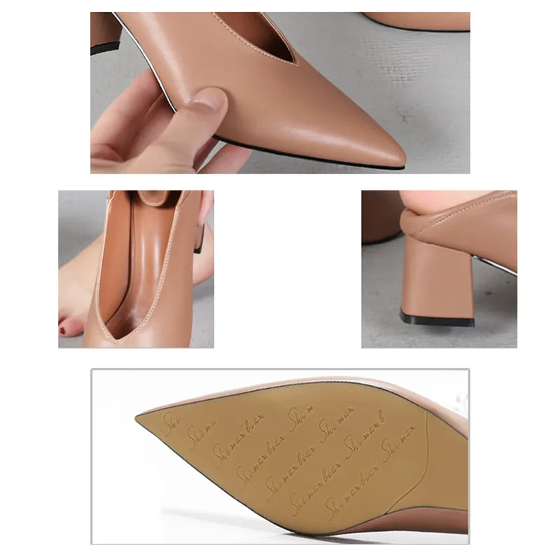 Comfortable Pointed Toe Pumps Single Shoes Women 2020 Spring New Thick Heels Soft Leather Grandma Shoes Retro Office Lady Shoes  (1)