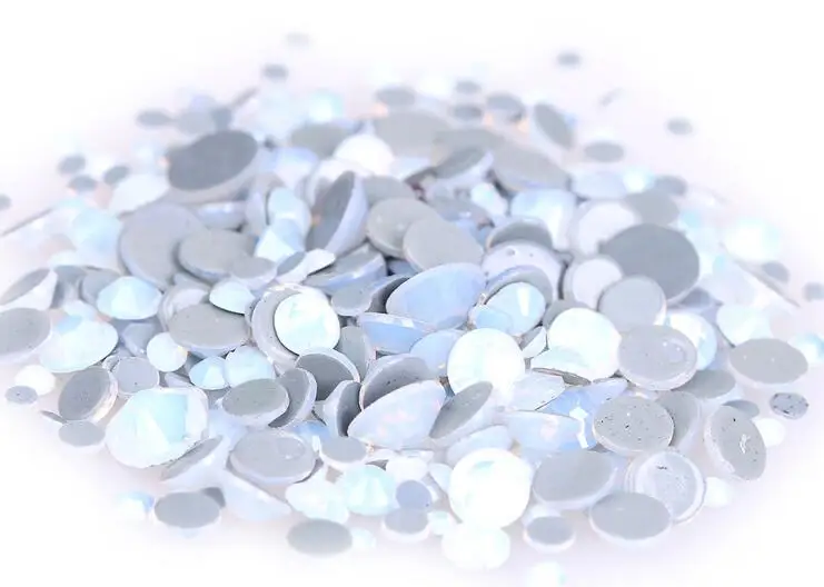 White Opal All Sizes Blue/Green/White/Pink Opal Crystal Nail Art Rhinestone decorations 3D Flatback Glass HotFix Rhinestones for Garment - Цвет: White Opal
