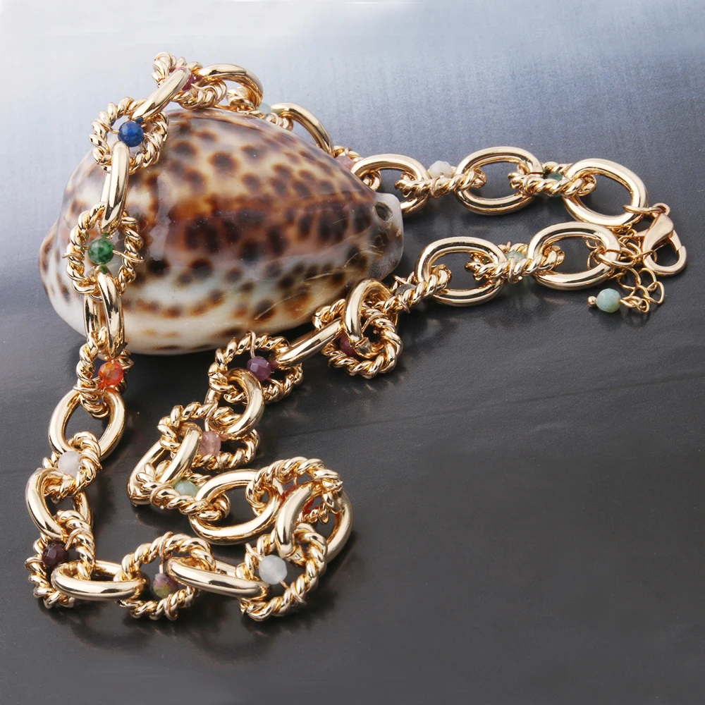 NeeFu WoFu Large Metal Necklace Gold Choker Luxurious Exaggeration Short Colorful Necklaces Bohemia Bijoux Femme Jewelry Wholesa | Украшения