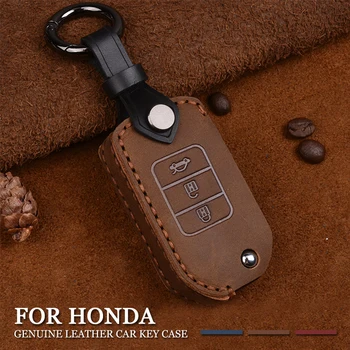 

Car Genuine Leather Remote Flip Key Shell Bag Fob Case Cover Fit For Honda Civic CR-V XR-V BR-V