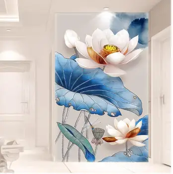 

Blue Elegant Lotus Leaf Lotus Flower New Design Diamond Picture Living Room Cross-Stitch Simple Style