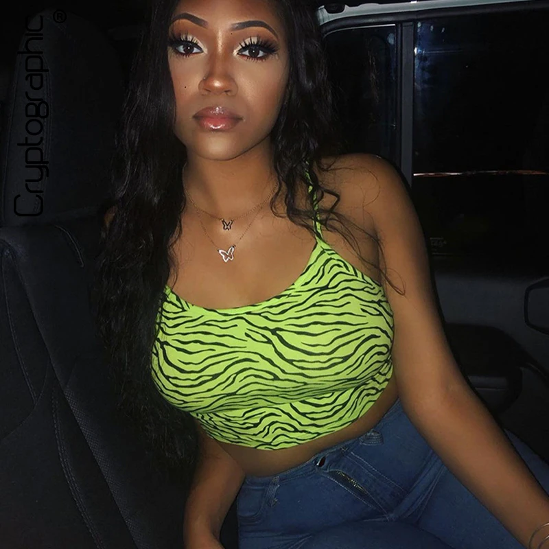 

Cryptographic Animal Print Fashion Summer Rave Festival Camisole Crop Tops Female Underwear Backless Bustier Top Cropped Vest