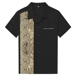 2019 Летняя мужская Повседневная рубашка с коротким рукавом в стиле ретро с принтом змеи из хлопка в винтажном стиле рубашка для игры в