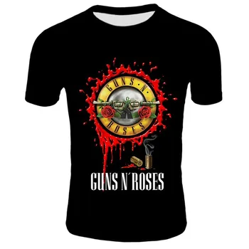

New Fashion Punk T Shirt Guns N Roses T-Shirt Men Black Tshirt Heavy Metal Tops 3D Gun Rose Print Dress Hip Hop Tees