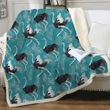 

New Birds Throw Blanket Ostriches Soft Blanket Watercolor Custom Blanket Feathers Print Mantas Fashion Blanket