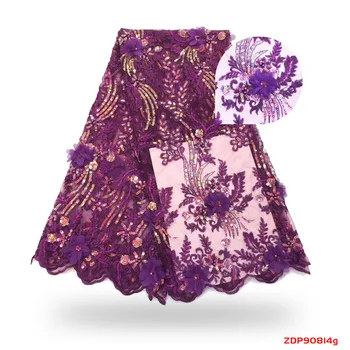 

Beautiful handmade 3d lace flowers Sequins Embroidery transparent French tulle net lace fabric f190814