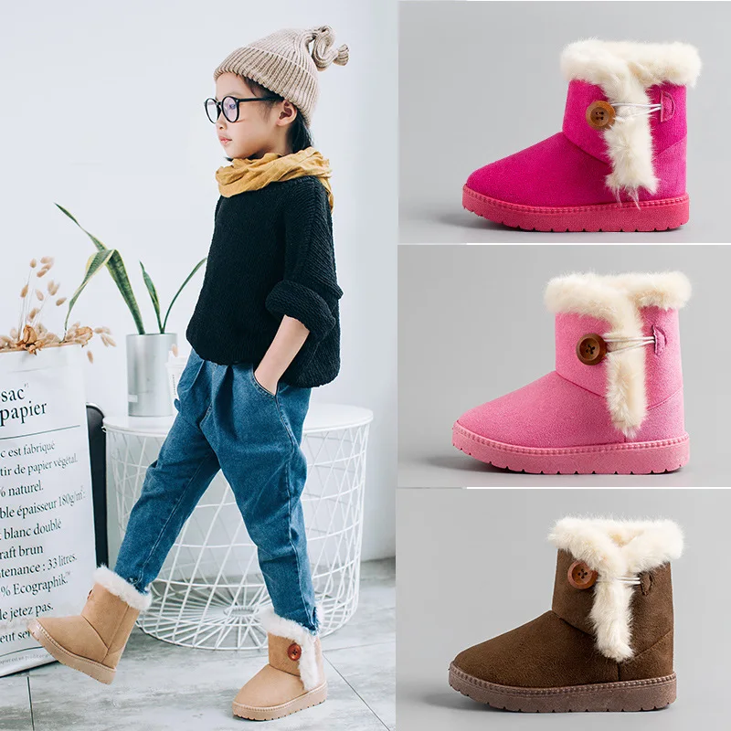 Детские ботинки для маленьких девочек; новые модные зимние теплые ботинки с хлопковой подкладкой внутри для маленьких мальчиков; зимние ботинки на плоской подошве для детей; ботильоны