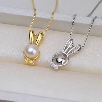 

Cute Rabbit DIY Mount 925 Sterling Silver Pendant Base Settings Mountings Findings Parts for Pearl Crystal Jade Agate 5pcs/lot