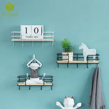 

Metal Wall Shelf With Hooks Wood Wall Storage Shelf Rack Iron Craft Storage Rack Wall Decor Holder Decorative Wall Shelves
