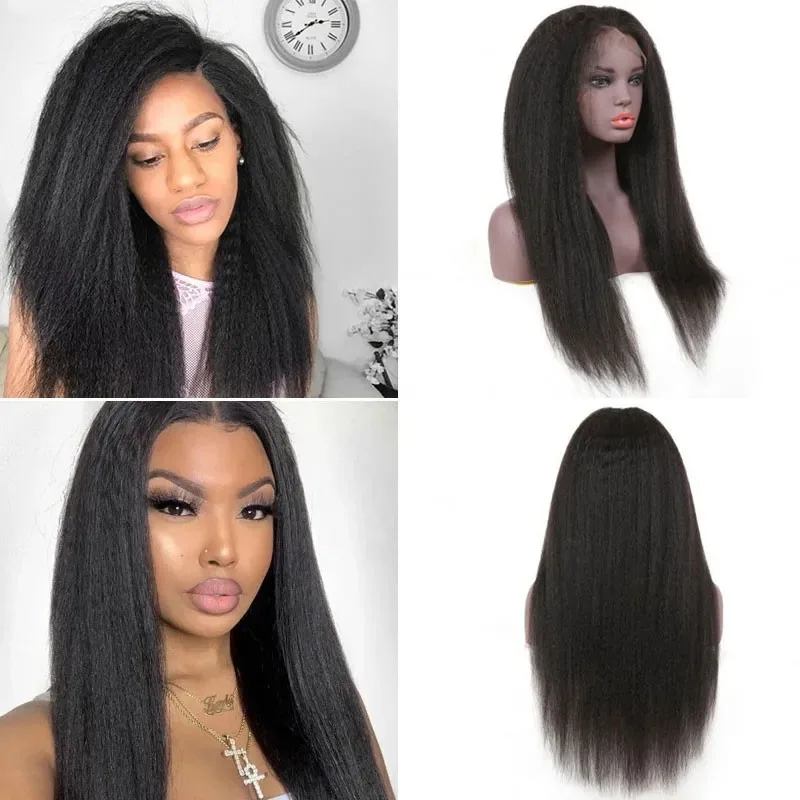 Kinky Straight 13x4 Lace Front Wigs For Women 360 Lace Frontal Wig Pre Plucked With Baby Hair Long Remy Yaki Human Hair Wigs  