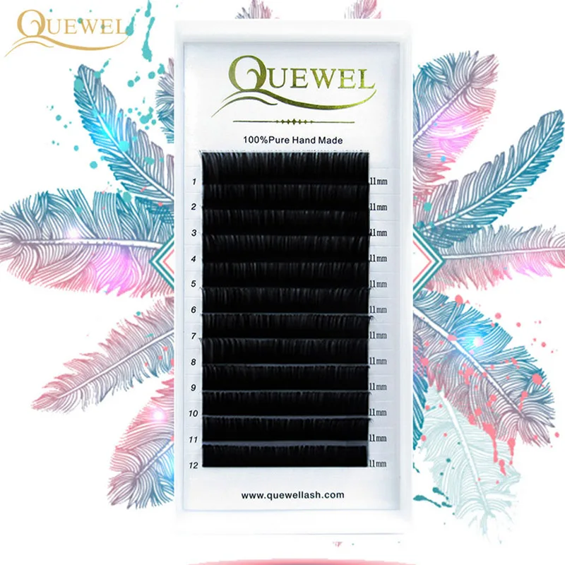 Extensão de cílios quewel 12 linhas/bandeja silk cilios macio profissionais individuais extensões de chicote de olho c/cc/d onda cílios falsos
