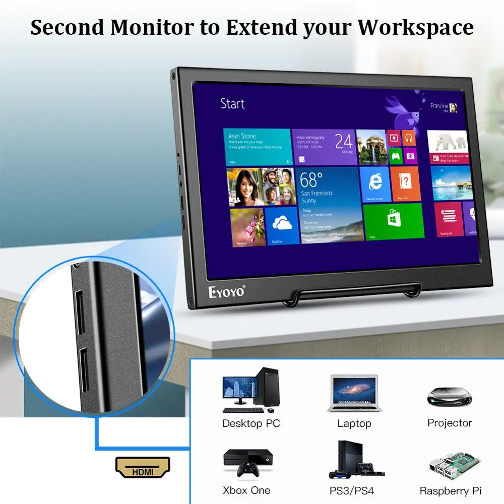 Eyoyo EM13 13 3 IPS FHD 1920x1080 Portable Gaming Monitor Display 72 NTSC LCD Screen With 4