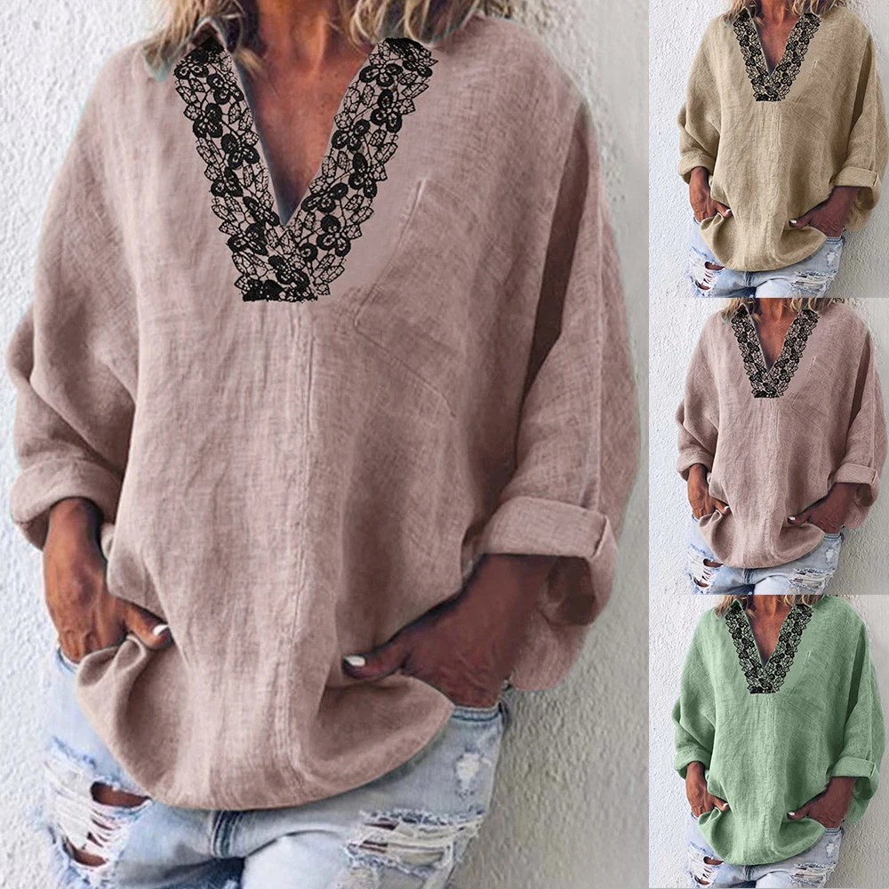 

Vintage Autumn New Fashion Women's Long Sleeve Plus Size Solid Casual Lace V-Neck Blouse Shirt Tops Free Ship Blouse Shirts