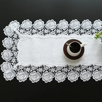 

Vintage Polyester White Floral Lace Table Runner Dining Room Tableware Restaurant Hotel Wedding Party Bistro Event Decoration P9