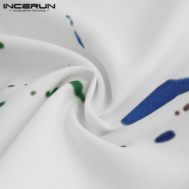 INCERUN 2019 Мужская модная рубашка всплеск цвета с принтом Новинка с лацканами летняя свободная личность Повседневное уличный с короткими