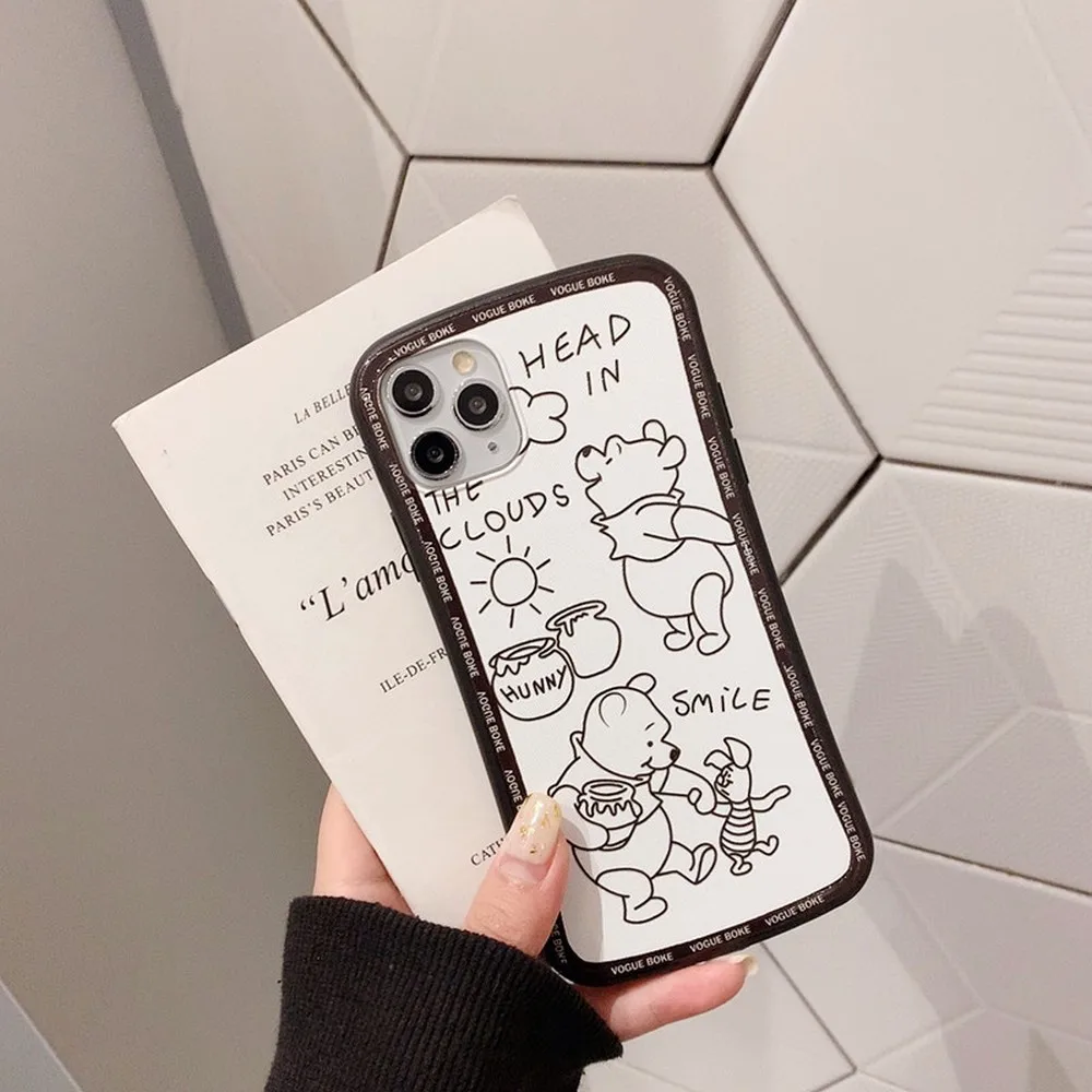

Black and white line bear case For iPhone XS X Max Fashion XR women Phone Cases for iphone 11 PRO MAX 7 8 Plus Waterproof