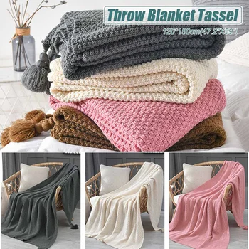 

Thread Blanket with Tassel Solid Beige Grey Pink Throw Blanket for Bed Sofa Home Textile Fashion Cape 120x150cm Knitted Carpet