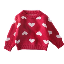 Осенние свитера для маленьких девочек; детская одежда; детский Хлопковый вязаный свитер; милый свитер с узором из сердечек для маленьких девочек; кардиган