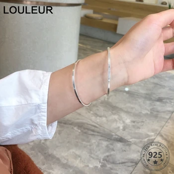 

LouLeur 2 pcs 999 Sterling Silver Bangle High Quality Female Geometric Minimalist Silver Bracelet For Women Elegant Fine Jewelry