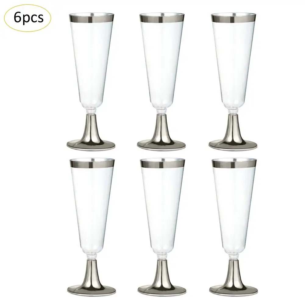 6 шт./компл. одноразовые пластиковые красные бокалы для вина Свадебные торжественные бокалы для шампанского Стаканы Чашки для напитков вечерние свадебные украшения для вина - Цвет: Silver