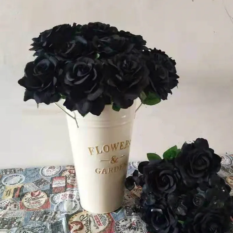 50Cm Black Artificial Roses Branch Flowers Wedding Home Decoration