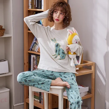 

Autumn 100%Cotton Pajama Sets For Women Long Sleeve Chothes+Pants Pijama Feminino Comfort Sleepwear Large Size Pyjama Femme
