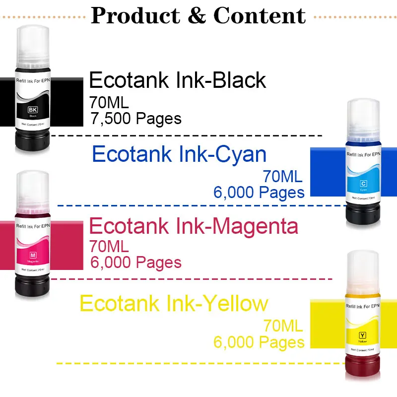 104 522 103 Refill Dye Ink For Epson EcoTank ET-2710 ET-2711 ET2712 ET2714  ET-2720 ET-2726 ET-4700 Inkjet For EcoTank Printer — view 3