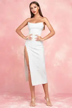 

Bandage Dress Top Quality Fashion Strapless White Bodycon Night CLub Elegant Party Dress Celebrity Sexy Dresses