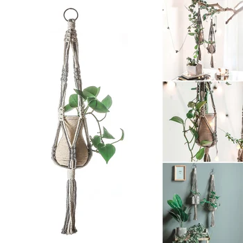 

Hand-woven Macrame Cotton Rope Flower Pot Hanging Basket Net Bag Knotted Rope Flowerpot Plant Holder Home Garden Decor JA55
