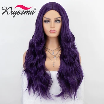 

Kryssma Long Wavy Synthetic Wigs Body Wave Wigs Purple Wig For Women Cosplay Wigs With Middle Part Full Machine Made Wig
