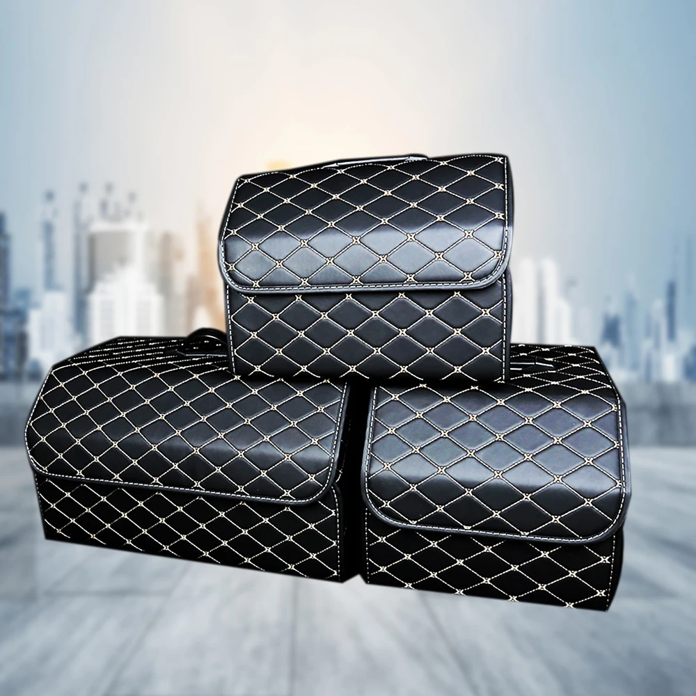 Car Trunk Organizer Car Storage Bag Trunk Organizer Trunk Storage Holder Car Interior Organizer PU Leather Trunk Organizer Box Storage Bag Folding For SUV