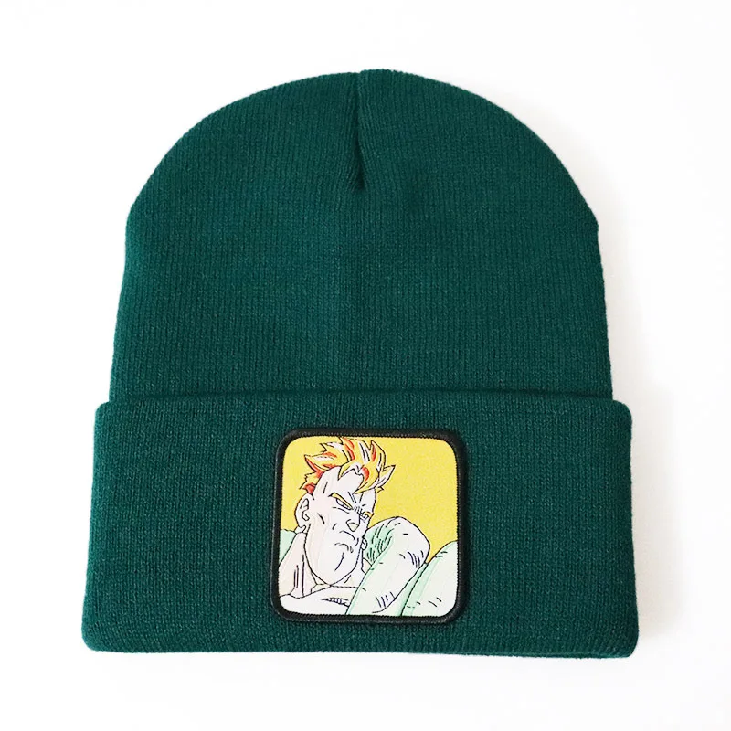 dark green Мультфильм Dragon Ball Характер вязаная шапка мужская зимняя новая мода уличная Лыжная теплая шерстяная шапка Повседневная Уличная Хип-хоп шапка - Цвет: dark green