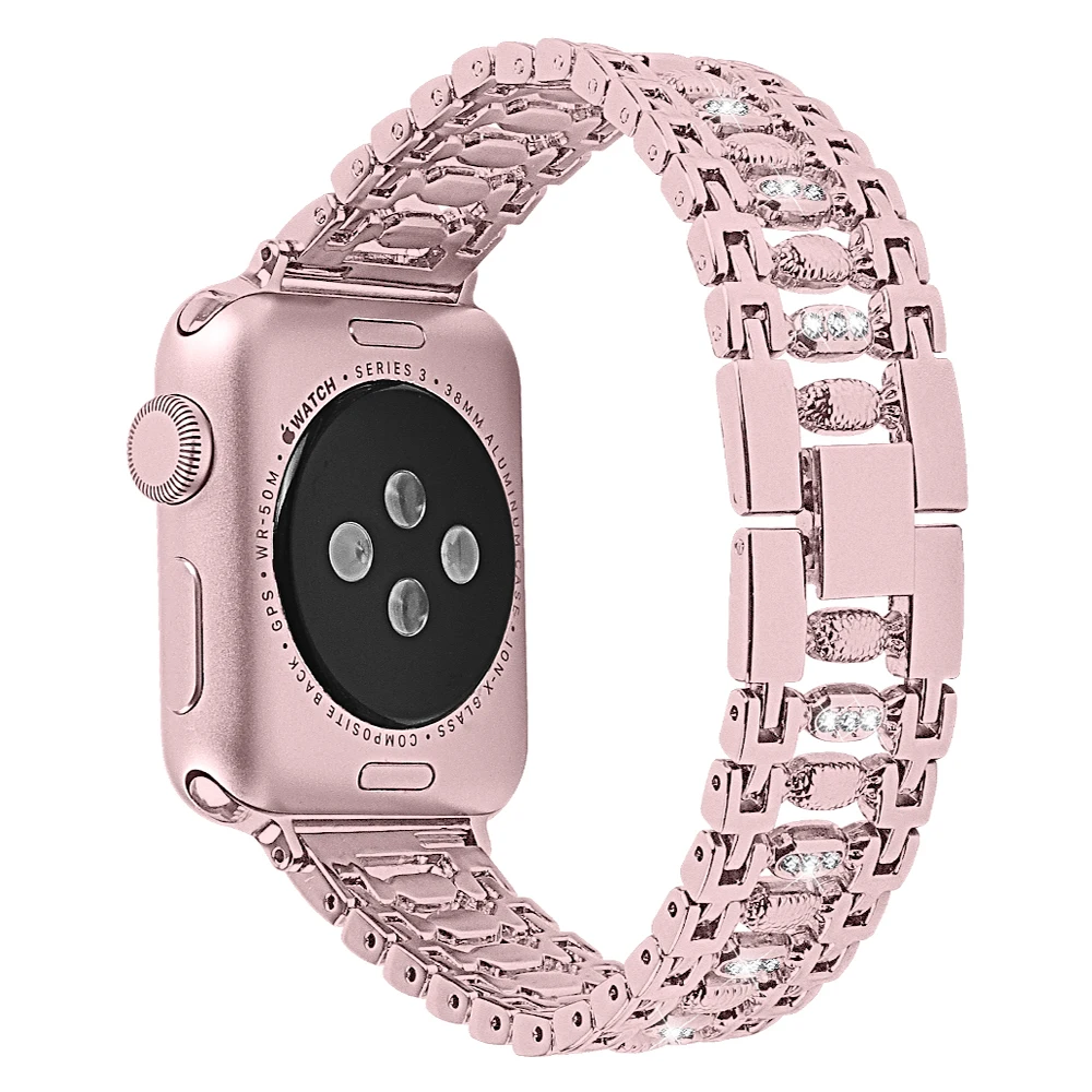 rose-pink Женский браслет с бриллиантовым ремешком для Apple Watch 38 мм 42 мм 40 мм 44 мм серия 5 4 браслет из нержавеющей стали для iWatch Series 3 2 1 - Цвет ремешка: rose-pink