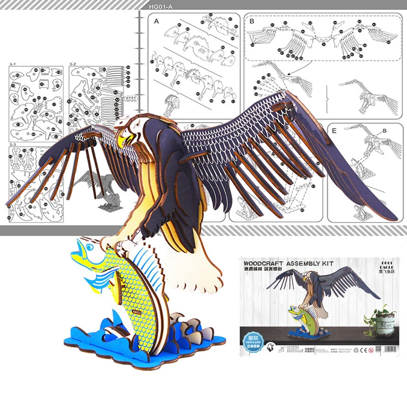 DIY 3D Деревянный Орел летающие животные здание головоломка игра сборка игрушка подарок для детей дети взрослые модели изысканный Декор
