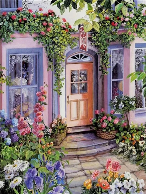 5D DIY Diamond Painting Garden Cross Stitch Diamond Embroidery Houses Rhinestones Art Kits Landscape Mosaic Home Decoration Gift QY200-9