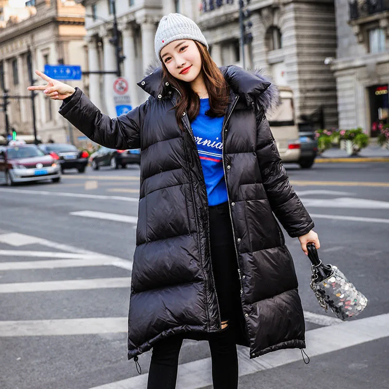 

Black down jacket 2019 New Winter Coat Female Down Jacket90% Big Fur Collar Women Parka Female Long Thickening Warm HoodedJacke