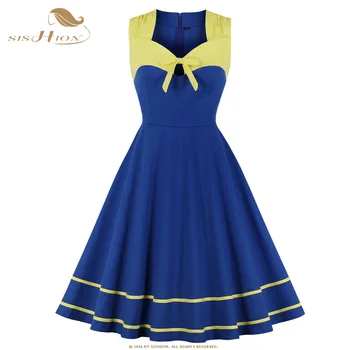 

SISHION 2020 New Arrival Cotton Summer Women Dress VD0683 Polka Dots Blue Red White 50s 60s Swing Vintage Dress Plus Size 4XL