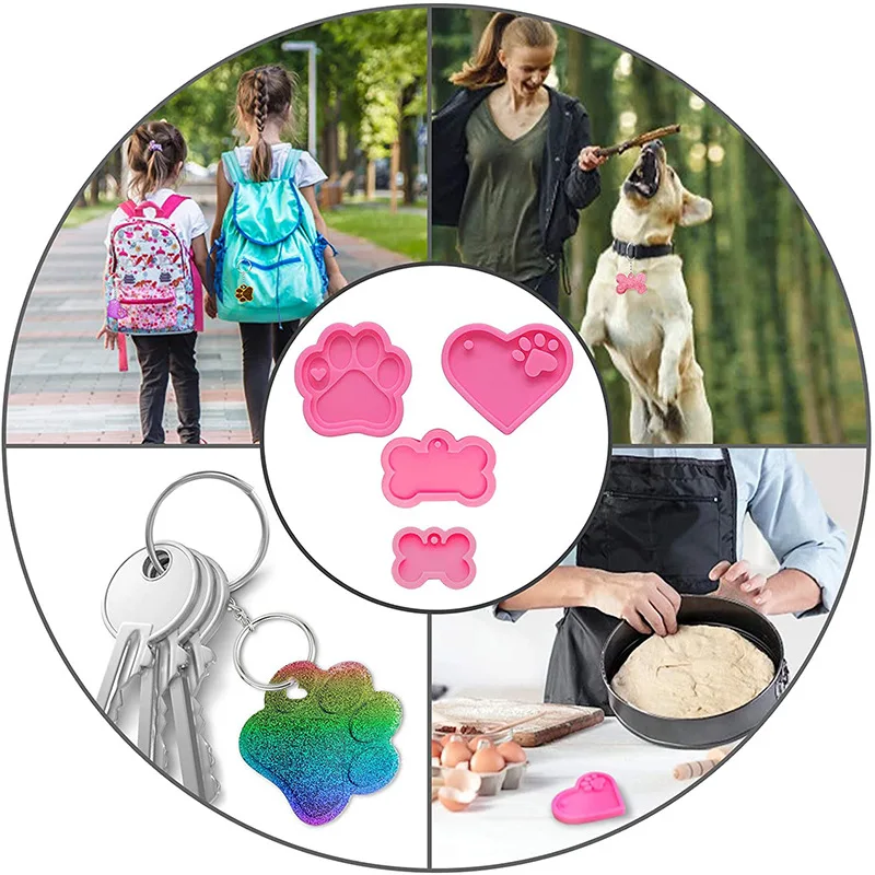 DIY Dog Tag Bone Shaped Keychain Casting Silicone Mould Key Chain