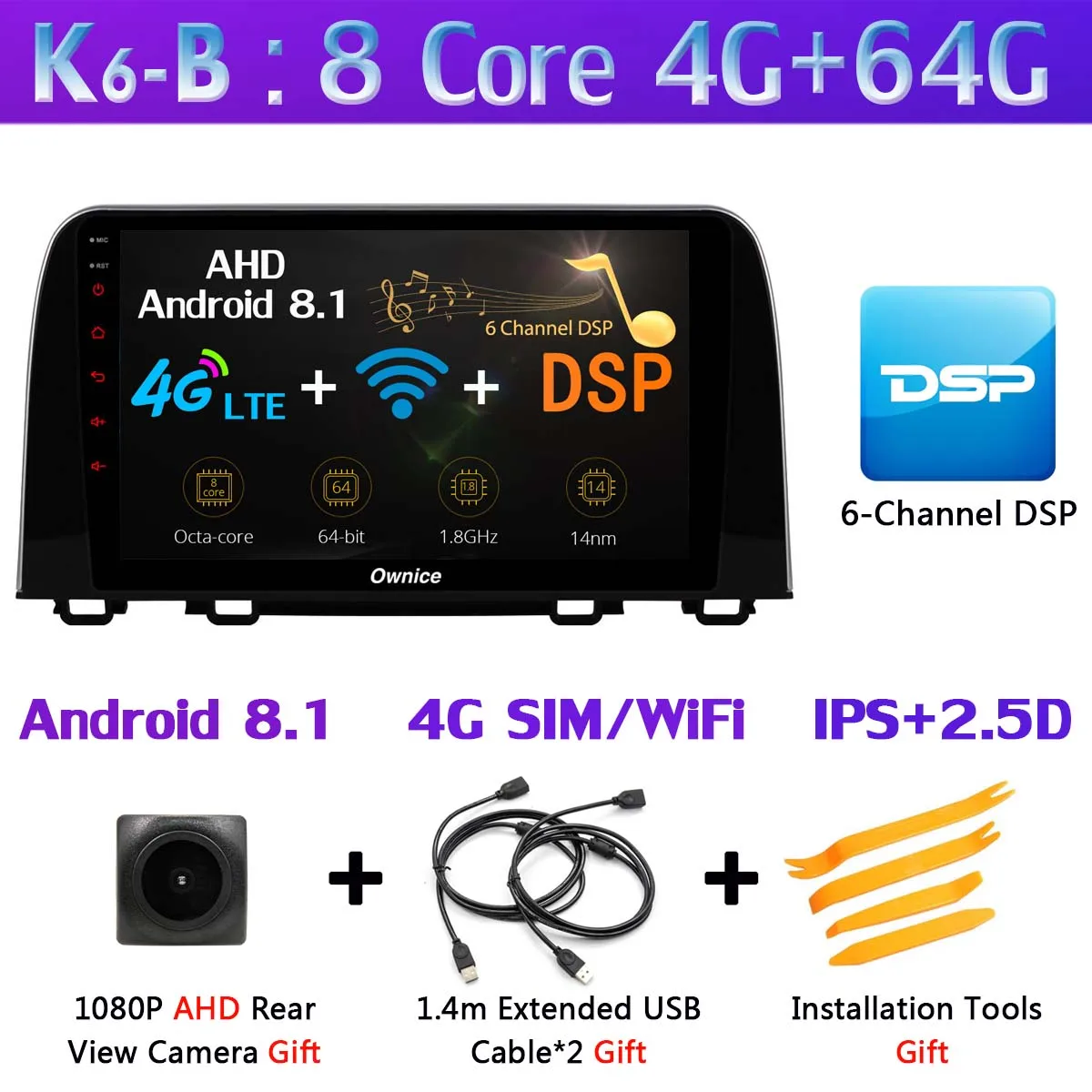 360°4×DVR камера 1 Din камера Android 9,0 4G+ 64G SPDIF DSP CarPlay Автомобильный мультимедийный gps радио плеер для Honda CR-V CRV - Цвет: K6-B