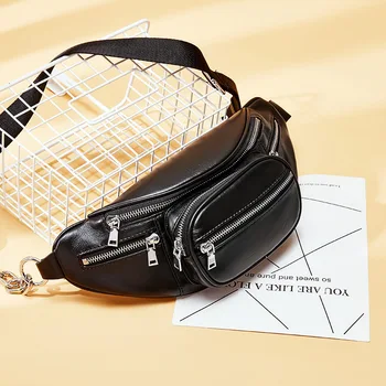 

Women Chest Bags Genuine Leather Waist Bag Chain New Brand Handbag for belt Women Waist Pack bag Phone Pouch Small Shoulder Bag