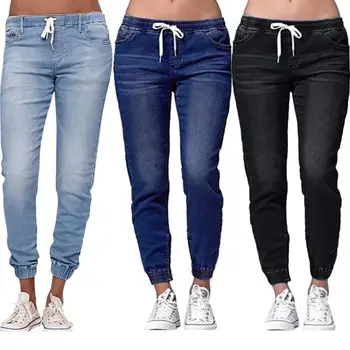 

Fashion Casual Women Plus Size Foot lantern Drawstring Elastic Waist Jeans Loose Denim Long Pants for Women Jeans gifts for you